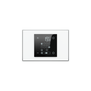Room thermostat for rectangular wall-box