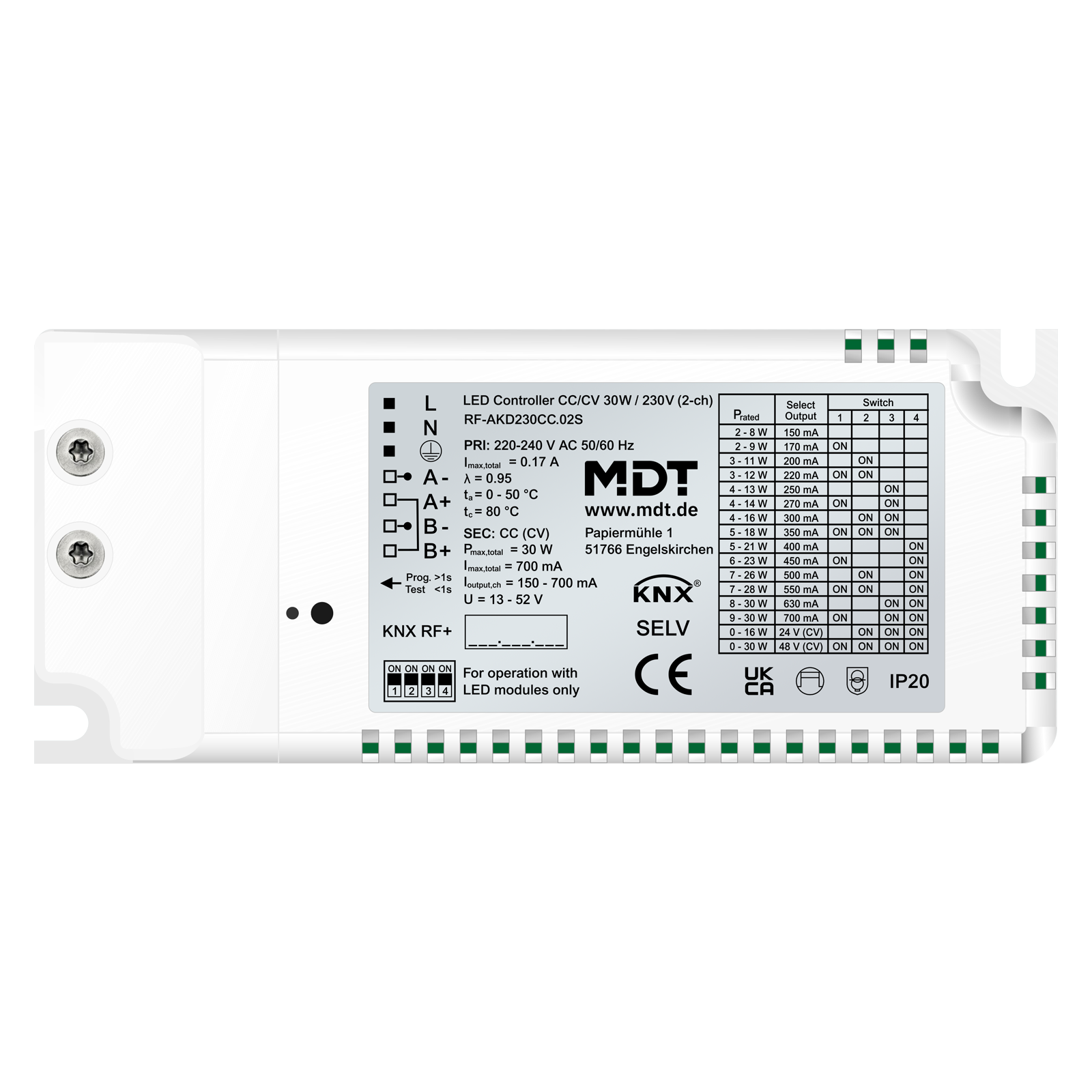 KNX RF+ LED Controller CC/CV 30 W / 230 V 2-Channel, Secure