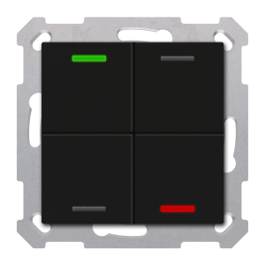 KNX Push Button Lite 55 4 gang, RGBW, ουδέτερο, με αισθητήρα θερμοκρασίας, μαύρο ματ