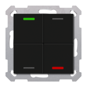 KNX RF+ Push Button Lite 55 4-Fold, Secure, RGBW, TS, Μαύρο ματ, ουδέτερο