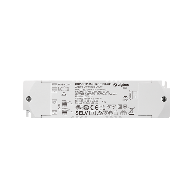 Οδηγός 12W NFC 1 καναλιού σταθερού ρεύματος Zigbee με δυνατότητα ρύθμισης φωτεινότητας