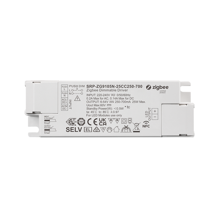 Οδηγός 1 καναλιού NFC Zigbee σταθερού ρεύματος 25W με δυνατότητα ρύθμισης φωτεινότητας