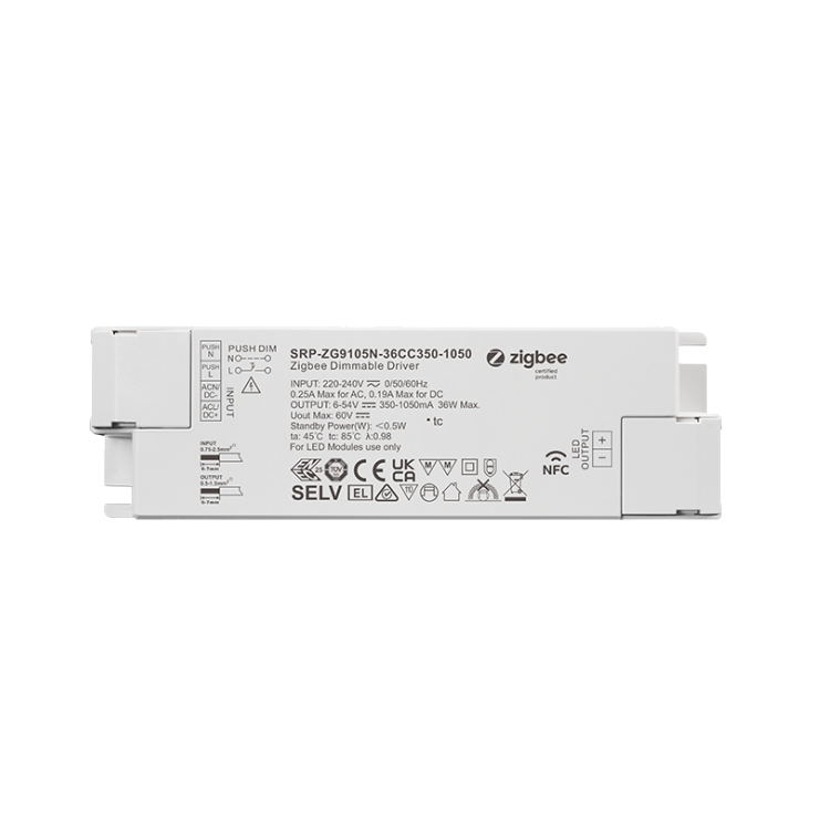 Οδηγός NFC 36W 1 καναλιού Zigbee σταθερού ρεύματος με δυνατότητα ρύθμισης φωτεινότητας