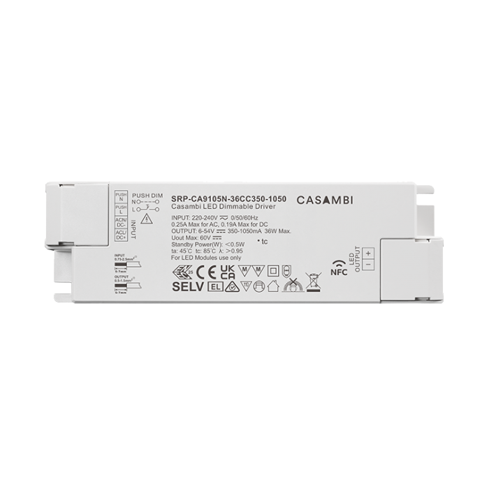 Πρόγραμμα οδήγησης LED Casambi 36W 1 καναλιού με δυνατότητα NFC (σταθερό ρεύμα)