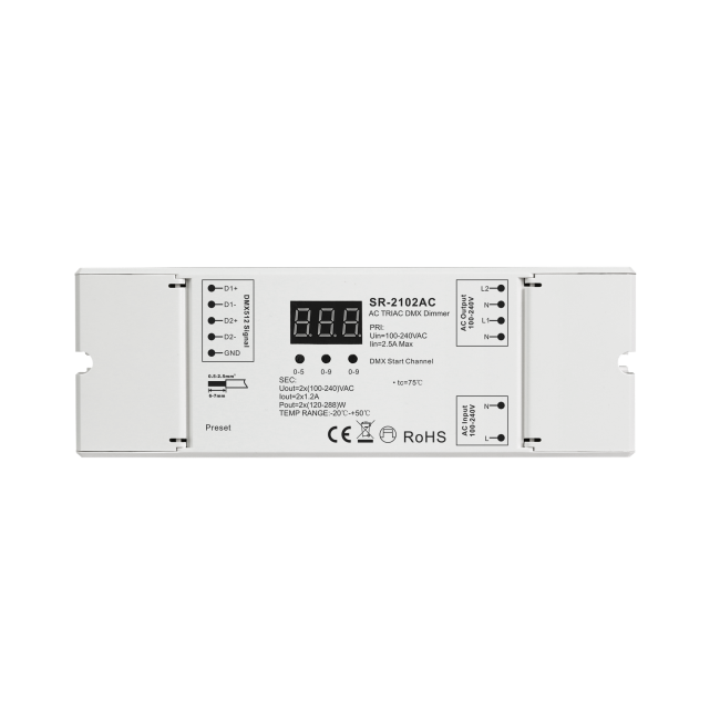 Ρυθμιστής έντασης 2 καναλιών AC Triac DMX512