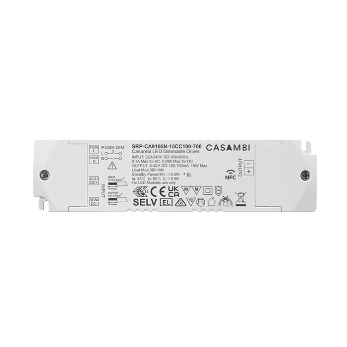Πρόγραμμα οδήγησης LED Casambi 15W 1CH με δυνατότητα NFC (σταθερό ρεύμα)