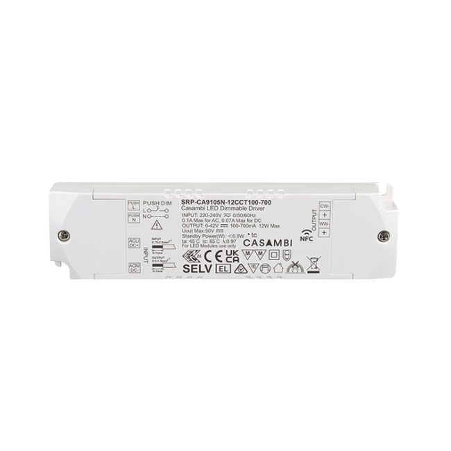 Πρόγραμμα οδήγησης LED Casambi 12W 2 καναλιών με δυνατότητα NFC (σταθερό ρεύμα)
