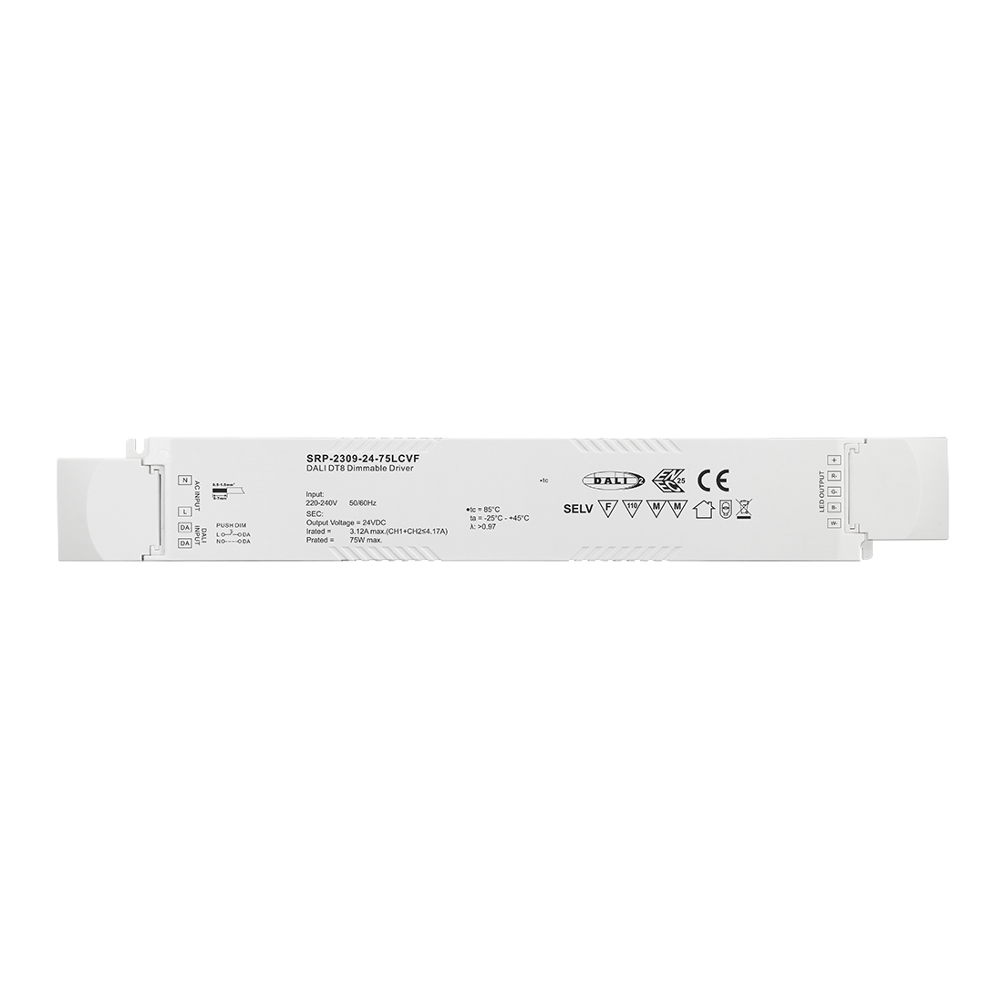 Οδηγός σταθερής τάσης 75W 4 καναλιών 24VDC DALI DT6 LED